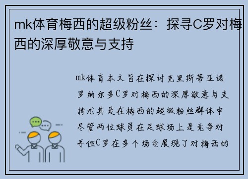 mk体育梅西的超级粉丝：探寻C罗对梅西的深厚敬意与支持