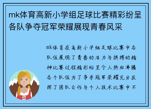 mk体育高新小学组足球比赛精彩纷呈各队争夺冠军荣耀展现青春风采