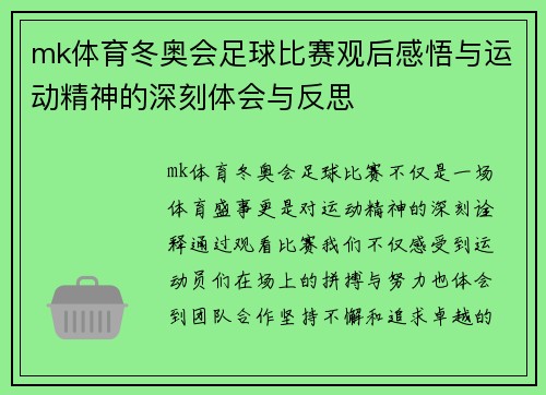 mk体育冬奥会足球比赛观后感悟与运动精神的深刻体会与反思